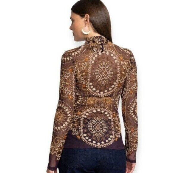 JOHNNY WAS Loving Is Easy Mesh Tee Embroidered Bohemian Boho Fall Size M NEW - Picture 8 of 13